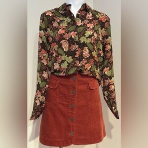 LORD & TAYLOR SILK Vintage, Multi-Color Fall Leaves, Long Sleeve Blouse Sz 16.